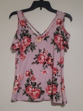Open-Shoulder Floral V-Neck Tank Top - Pink